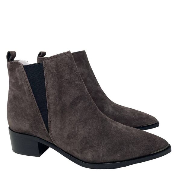 Marc Fisher Yale Chelsea Booties 7 Brown Leather Suede Pointed Toe Pull On - Picture 1 of 9